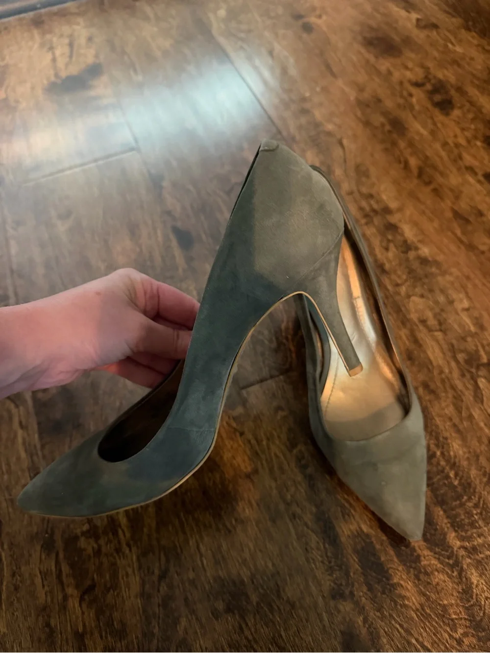 BCBG Pointed Toe Suede Pumps - Olive Green